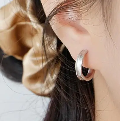 silver SHANICE Серебро 925 пробы INS нерегулярные вогнутые Рисованные обручи серьги для женщин ювелирные изделия boucles d'oreill - Окраска металла: silver