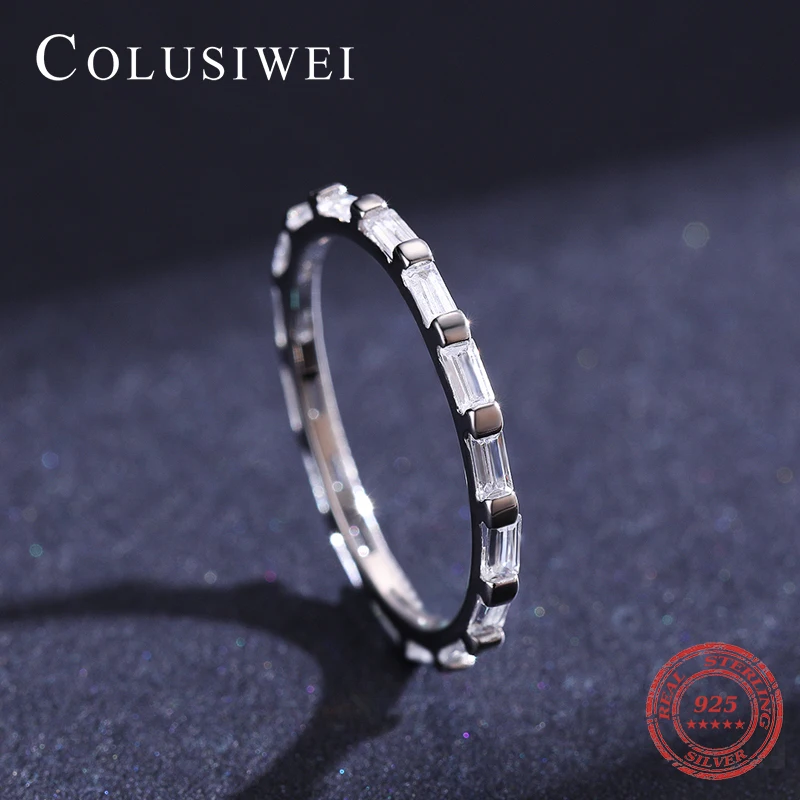 

Colusiwei Classic 925 Sterling Silver Dazzling AAAA CZ Geomatric Cut Rectangle Ring for Women Bride Eedding Ring Promise Jewelry