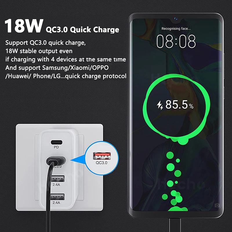 

48W Multi USB Type C PD Charger Quick Charge 3.0 QC3.0 Fast Charger US EU AU UK Plug Adapter For iPhone 11 Samsung Huawei Xiaomi