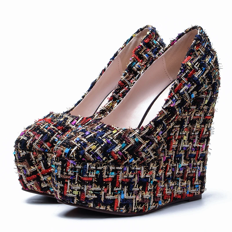 

Crossdresser High-Heeled shoes woman zapatos mujer 15cm wedges Ladies Colored wool platforms pumps Small Yards:30 31 32 33-43