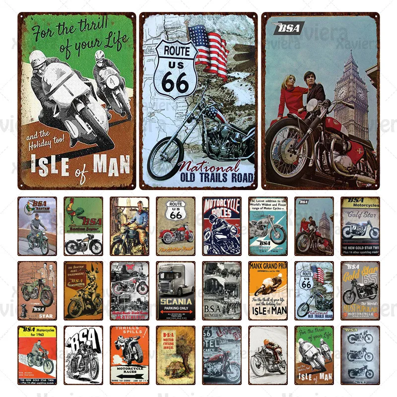 

Винтажный металлический жестяной знак, мотопостер в стиле ретро № 66, дорожный металлический плакат, автомобиль, мотоцикл, настенное искусс...