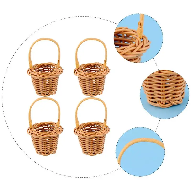 

4Pcs Mini Rattan Tote Basket DIY Decorative Basket Plaything Handmade Basket Figurines Miniatures