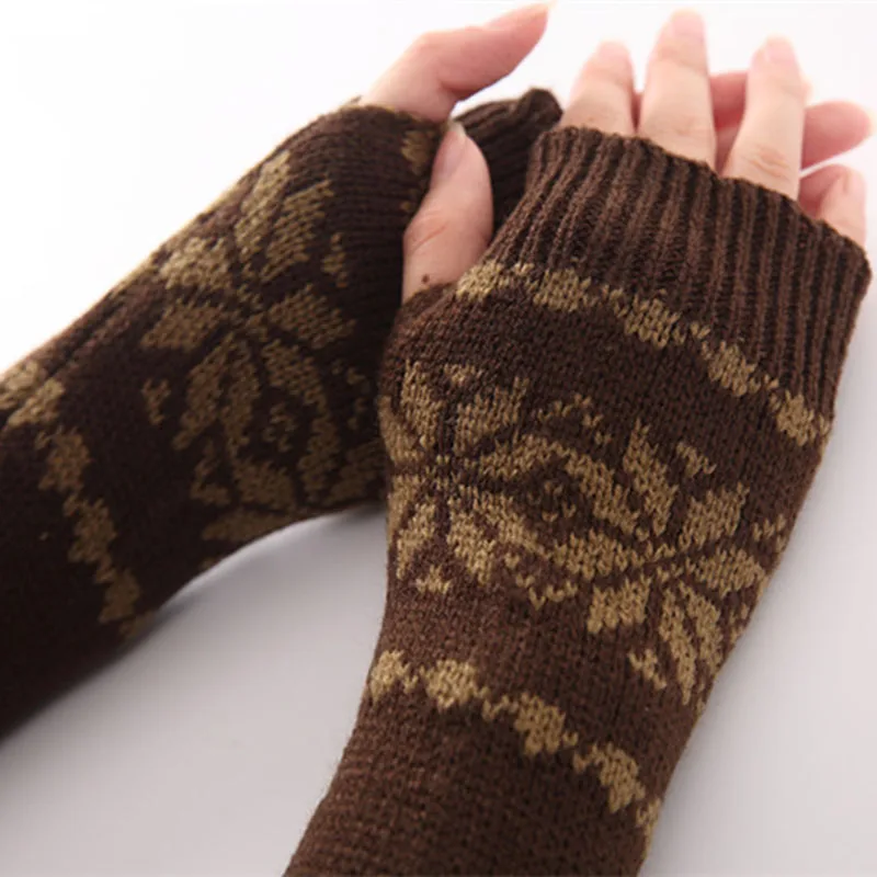 

2019 New Women's Long Gloves Winter Snowflake Gloves Arm Knitting Striped Mitten Warm Fingerless Gloves Gants Femme For Women