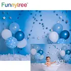 Виниловый фон Funnytree для детских фотографий на день рождения, для мальчика, с изображением синей звезды, торта, воздушных шаров