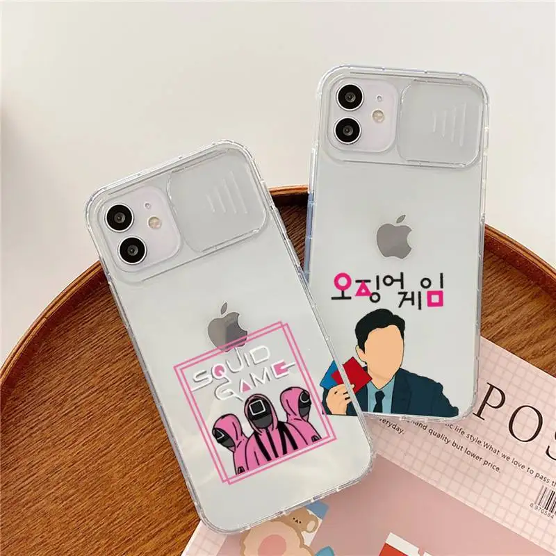 

Squid Game Wu Yinan Phone Case transparent For iPhone 7 8 11 12 X XS XR MINI Pro Max Plus Slide Camera Lens Protect Jiang Xiao