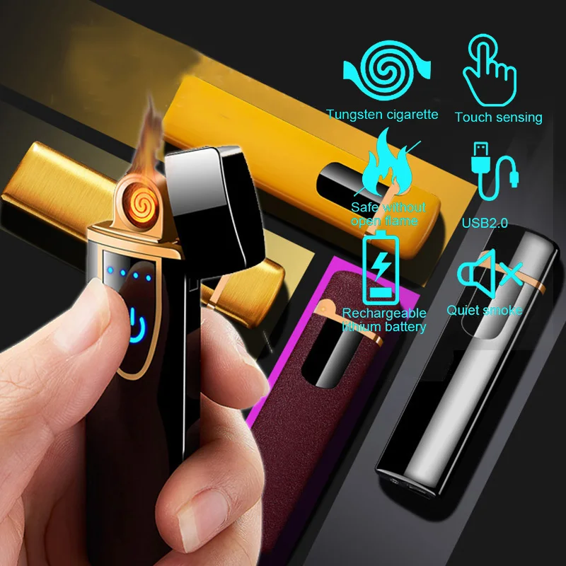 USB перезаряжаемая сенсорная Индукционная Электронная зажигалка ветрозащитная