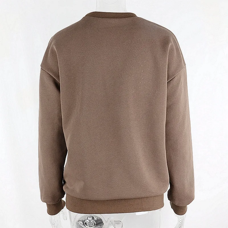 

Autumn/winter Pure Color Long Sleeve New Product Coat Fleece Women's Clothing Round Collar Embroidered Loose Set Head Fleece