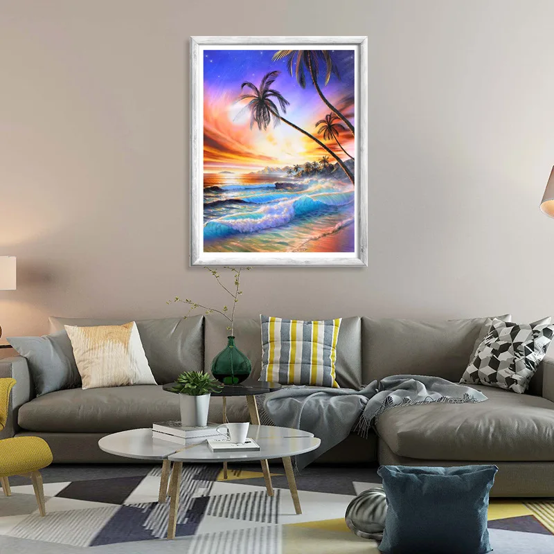 

5D Diamond Painting Full Diamond DIY Hot Style Scenery Seaside Sunset Diamond Painting Canvas Painting