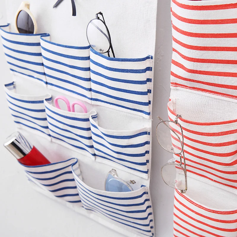 

Wall Closet Hanging Storage Bag Linen Fabric Door Organizer with 6 Pockets for Bedroom JAN88