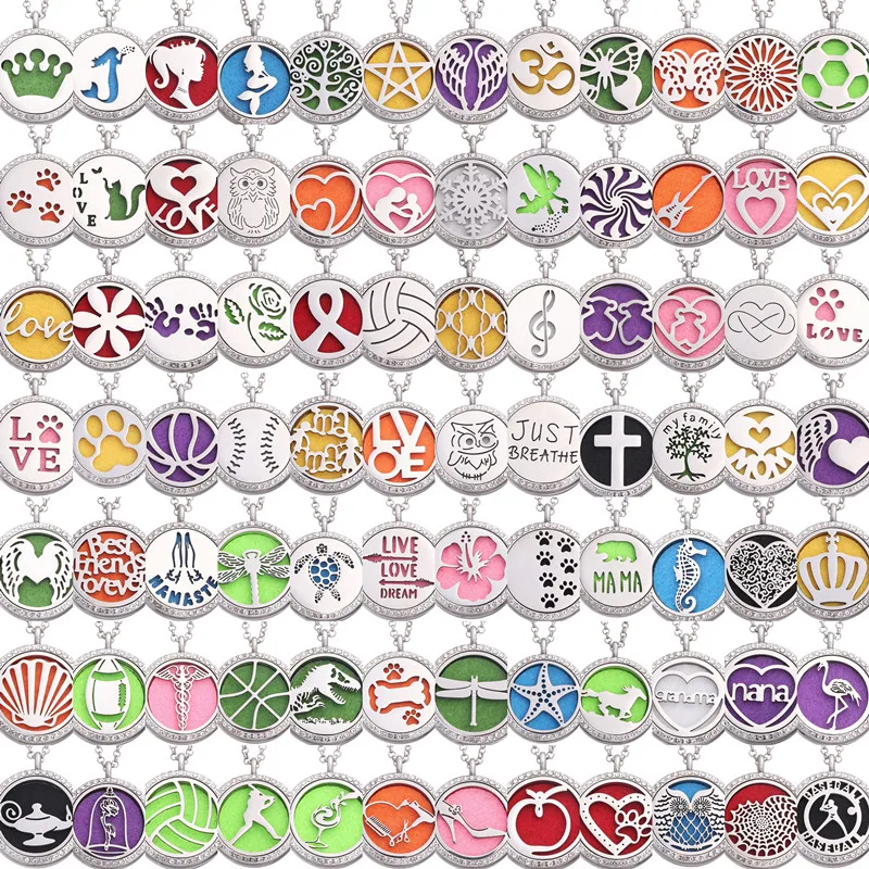 

10pcs/lot 30mm silver rhinestone Aromatherapy Stainless Steel Essential Oil Diffuser Perfume open Locket Pendant Free 100pads