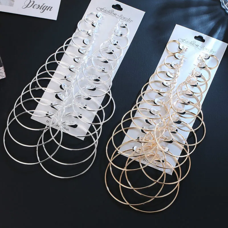 

6 /12Pairs Punk Hoop Earrings Set Big Circle Earrings Jewelry for Women Girls Steampunk Ear Clip Punk Earring Ear Ring
