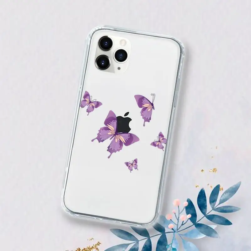 

Beauty Butterfly Phone Case Transparent for iPhone 11 12 mini pro XS MAX 6 6S 8 7 Plus X 5S SE 2020 XR