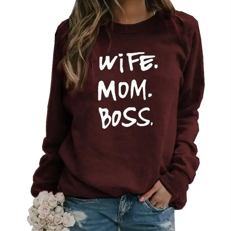 

Hoodies For Women Wife Mom Boss Letters Print Long Sleeve Round Neck Hoodies Women Sweatshirt Femmes Kawaii Hoody Female Loose