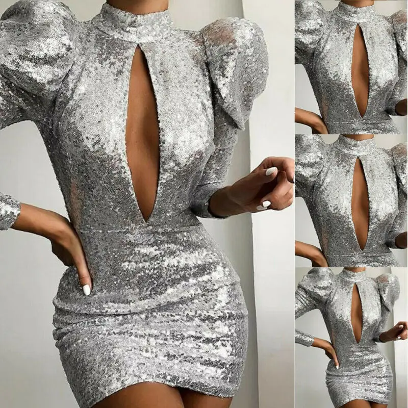 Женское коктейльное мини платье с длинным рукавом вечерние платья блестками