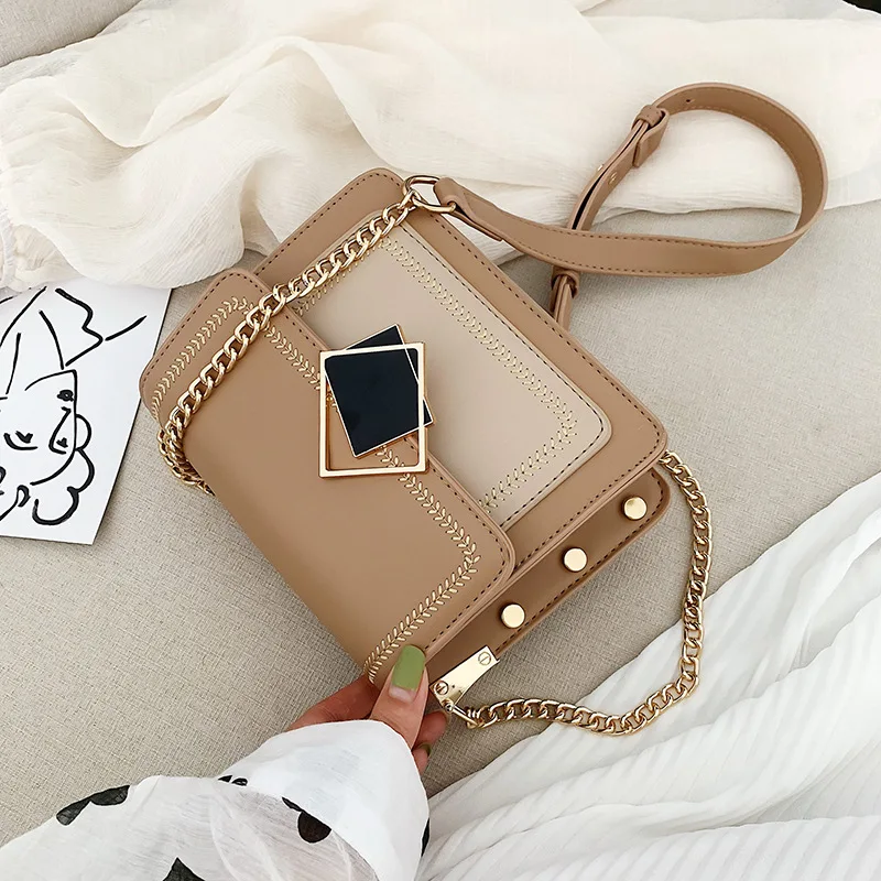 

Leather Mini Crossbody Bags for Women 2019 Summer Chains Rivet Messenger Shoulder Bag Female Travel Phone Purses and Handbags