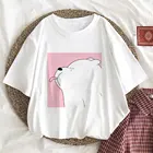 Японский с милым мультипликационным принтом милый медвежонок с принтом свободное с рукавами в стиле футболка с Короткими Рукавами Летняя женская футболка Harajuku повседневная одежда с О-образным вырезом, модная рубашка