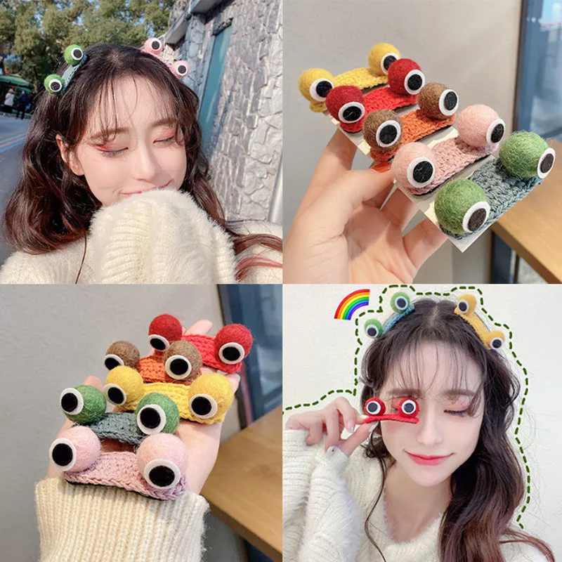 

Cute Color Wool Frog Eyes Hairpin for Women Bangs Broken Hair Side Clip Fashion Sweet Fun Gift Trend Hair Accessories New 2021