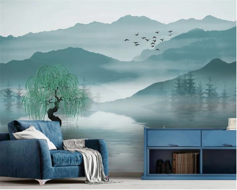 Beibehang カスタム 3d 壁紙抽象青ムードと風景モダンなリビングルームのテレビの背景の壁の 3d 壁紙壁画 Deshevyj Magazin Sexresort
