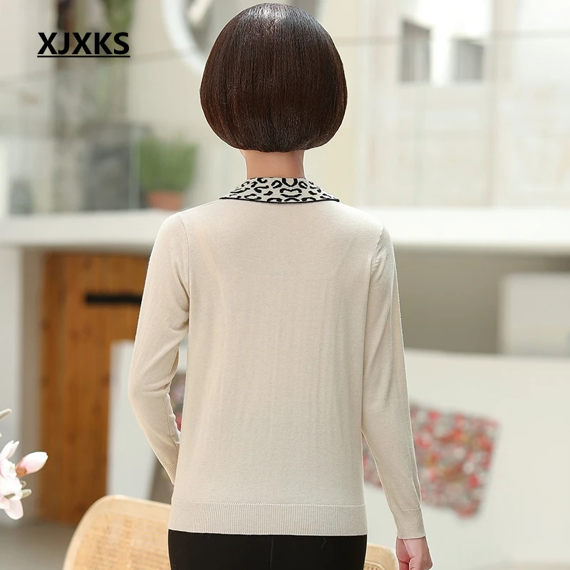 XJXKS Wool Sweater Women Autumn And Winter 2022 Sweaters Long Sleeve Leopard Collar Pull Femme Cashmere Pullover | Женская одежда