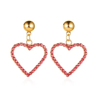 simple and pure girl heart with zircon peach heart earrings sweet heart shaped hollow earrings