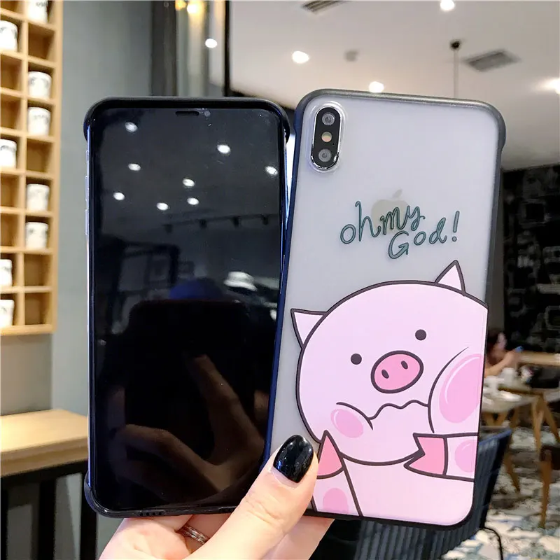 Cartoon Fun pig dinosaur Mobile Shell for iPhone 6 6s 7 8 PLUS X XS MAX XR without Borderless Phone Drop Cover |