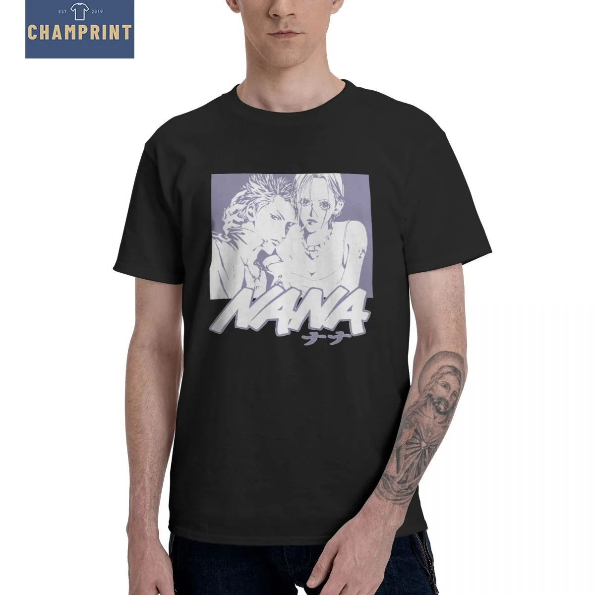 

Men T-Shirt NANA Anime Novelty 100% Cotton Tees Short Sleeve Manga T Shirt Crew Neck Clothes 6XL