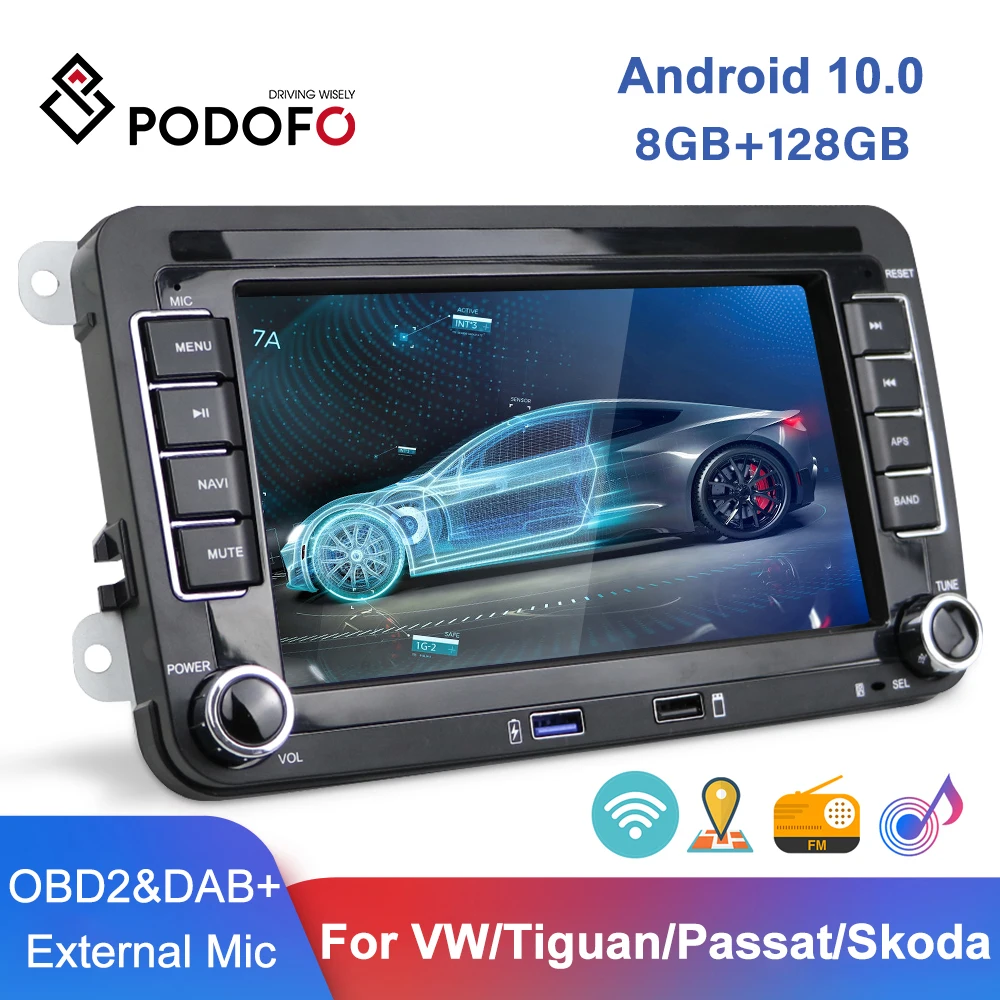 Автомагнитола Podofo 2 din Android 10 0 для Golf/Polo/Tiguan/Passat/b7/b6/SEAT/leon/Skoda/Octavia автомобильный