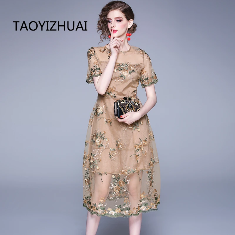 Женское платье с вышивкой TAOYIZHUAI летнее модное элегантное трапециевидной формы
