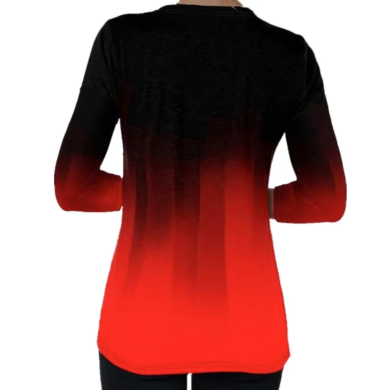 

Women's Wear New Fashion Autumn T Shirt Gradient Print Leisure Long Sleeve Bandage V-neck T-shirts Y2k Top Oversized Graphic Tee