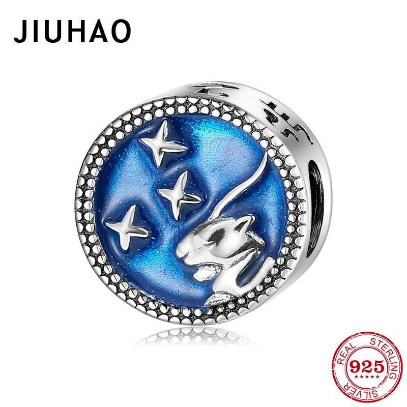 925 пробы серебро Козерога 12 Созвездие амулеты Бусины Подходят оригинальный JIUHAO