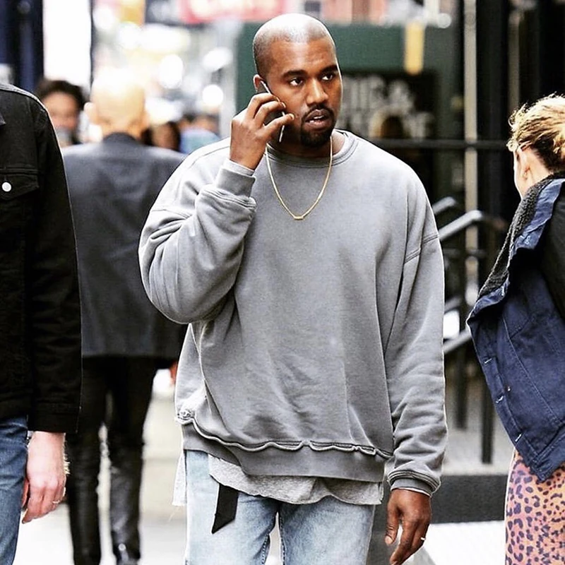 

Mens Oversized Sweatshirt Kanye West Vintage Washed Hoodies Solid Color Raw Edges Long Sleeve Sweatshirts Pullovers Streetwear