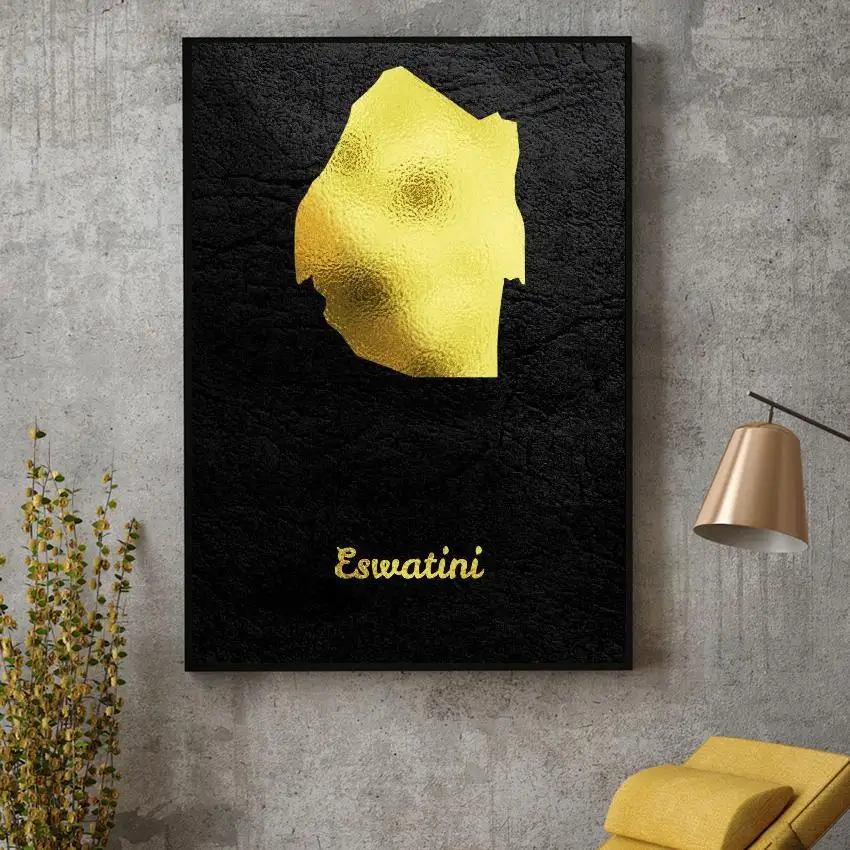 

Golden Map Eswatini Canvas Painting Art Print Poster Picture Wall Modern Minimalist Bedroom Living Room Decoration
