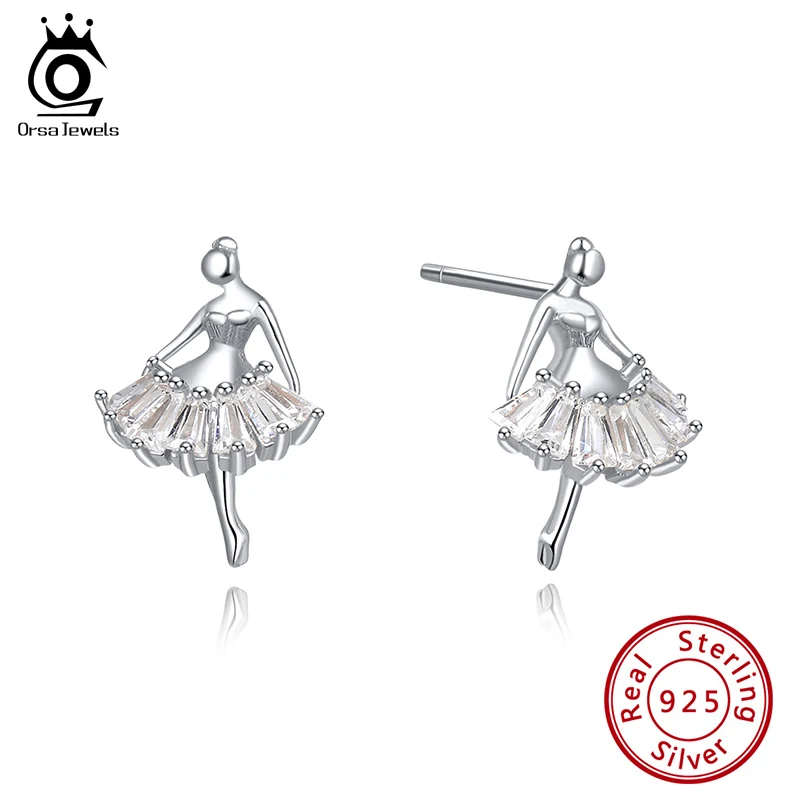 ORSA JEWELS, Чистое Серебро S925 пробы, серьги-гвоздики для балета, АААА, кубический циркон, Женский балетник, модное ювелирное изделие SE181