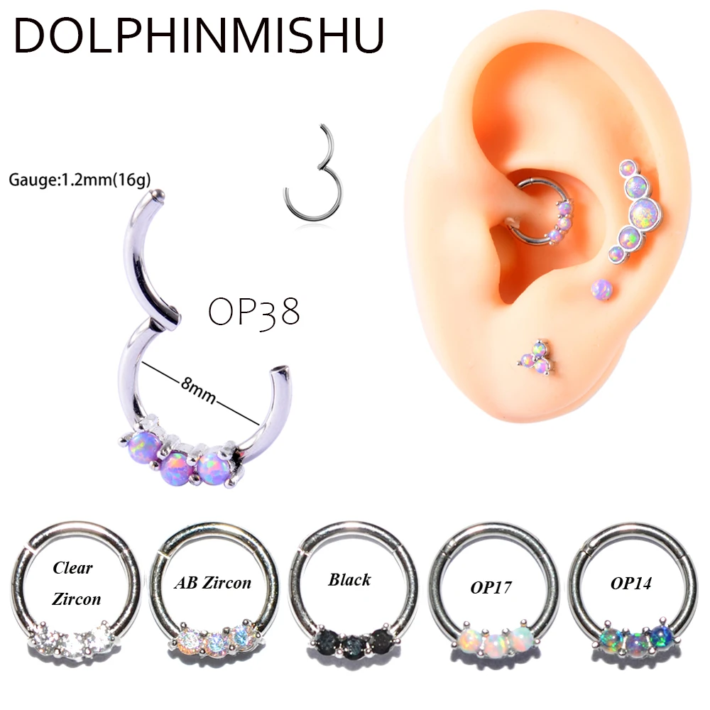 

1PC Stainless Steel Opal Gem Septum Clicker Hoop Ring Nose Labret Ear Tragus Cartilage Daith Helix Earring Body Piercing Jewelry