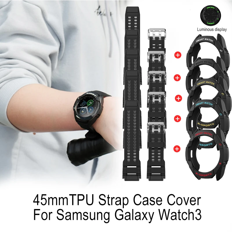

Sports Watch Tpu Strap Case Cover Accessories for Samsung Galaxy Watch3 45Mm Set Luminous Display Sport Watch Case Strap