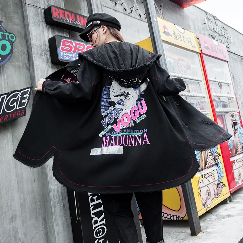 Женский Осенний пуловер QING MO однобортный свободный тренчкот с блестками женское