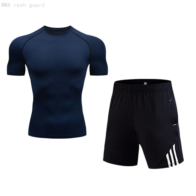 Фото Новинка 2021 летний мужской короткий костюм одежда для фитнеса быстросохнущая