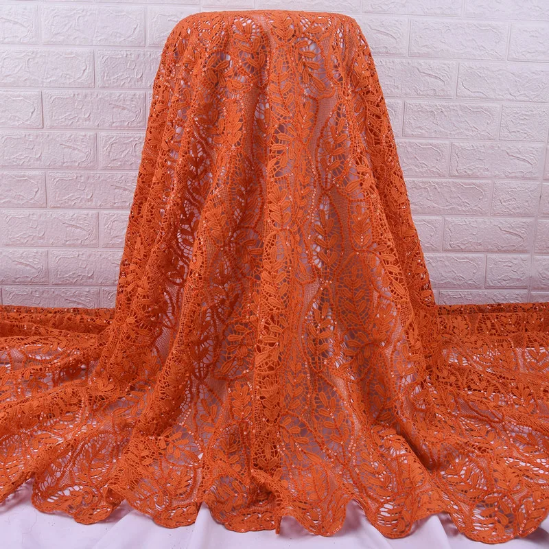 

Zhenguiru Orange High Quality Milk Silk Guipure Cord New Sequined African Lace Fabric Mesh Nigerian Fabric For Women Party A2097