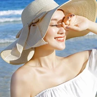 summer female sun hats visor hat big brim classic bowknot folding straw hat casual outdoor beach cap for women uv protection hat
