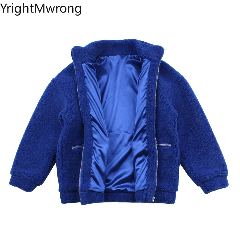Зимняя теплая Толстая имитация овечьей шерсти плюшевая синяя модная куртка на