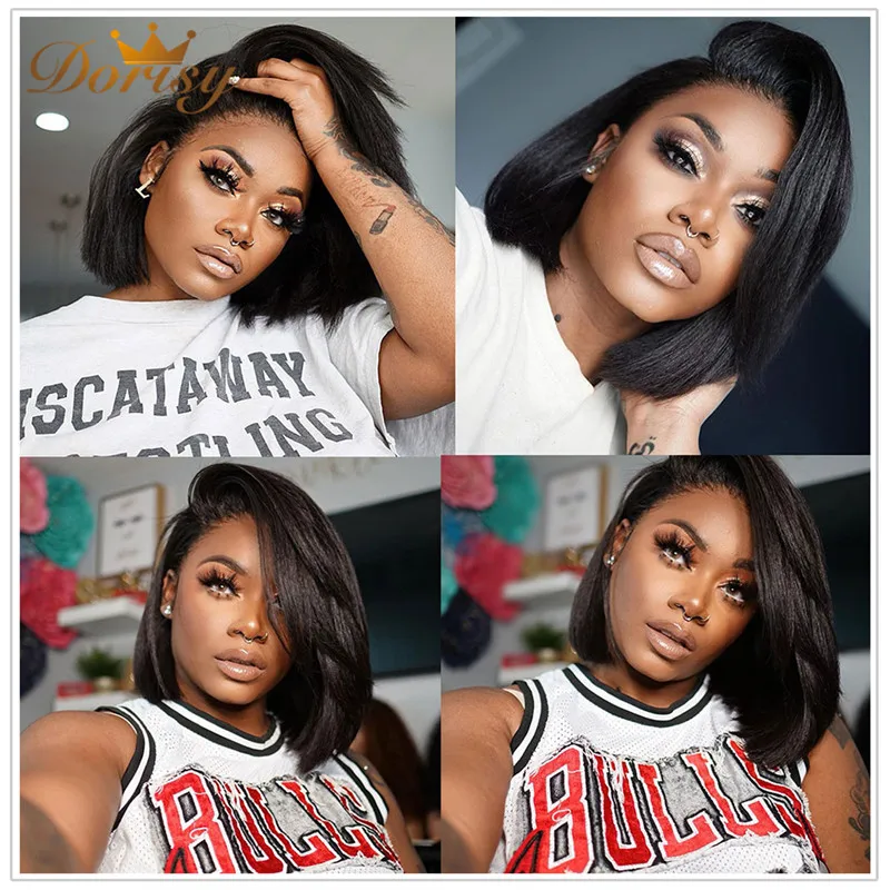 Парик курчавый прямой Боб парик на сетке спереди парики из человеческих волос