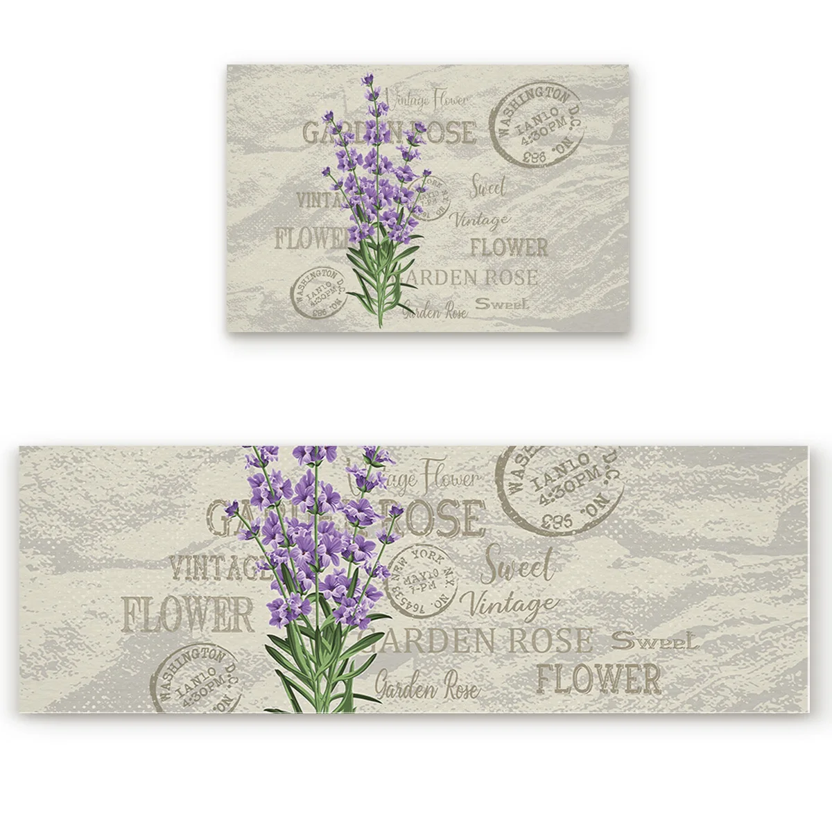 Purple Flowers Lavender Vintage Postcard Kitchen Mat Set Anti-slip Mats for Floor Home Rugs In The Room | Дом и сад