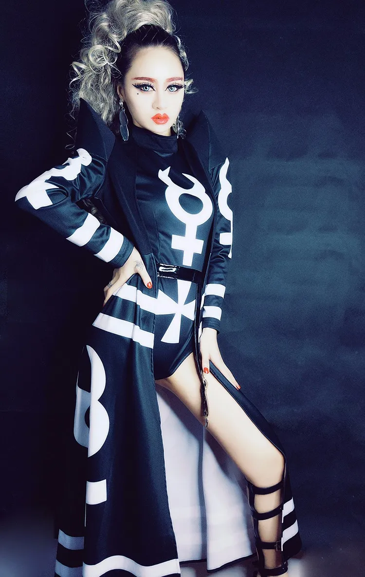 Сексуальная DJ сценическая одежда женские черные длинные часы jakcet боди костюм бар