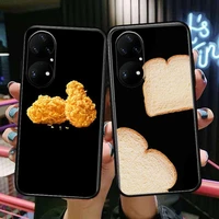 fried chicken and bread phone case for huawei p50 p40 p30 p20 10 9 8 lite e pro plus black etui coque painting hoesjes comic fas