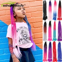 long straight box braids ponytail with elastic band synthetic crochet braiding hair extension for girls women ombre colored
