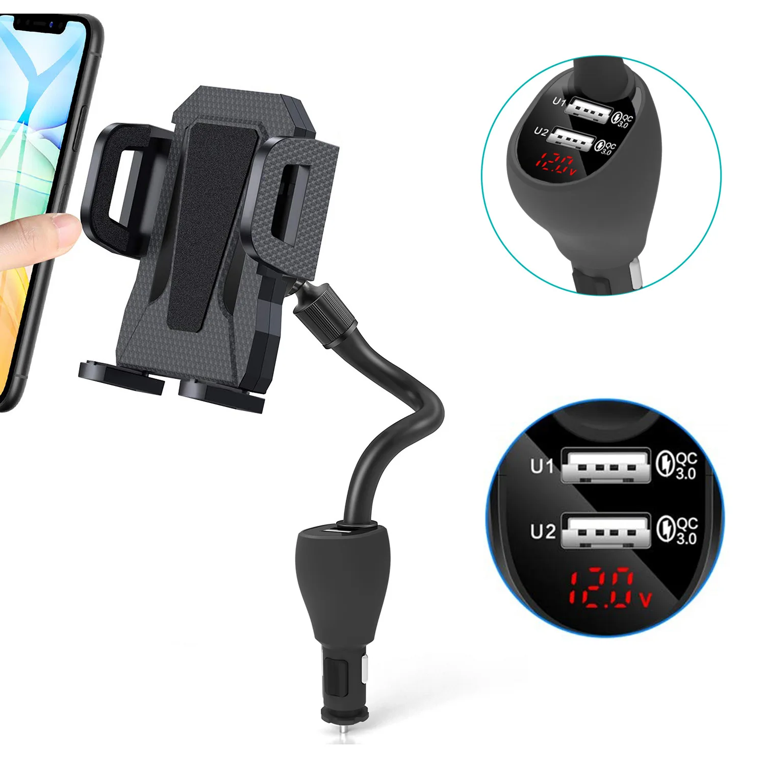 

Car Multi-function Dual USB Fast Charging Mobile Phone Holder Digital Display Charging Car Holder