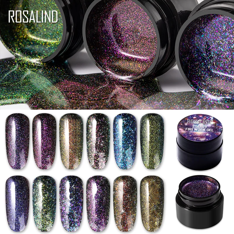Гель лак ROSALIND для ногтей Звездный фейерверк яркий Блестки рисования дизайн УФ
