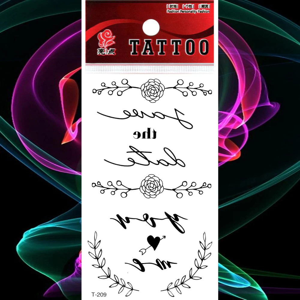 Водонепроницаемый Временные татуировки наклейки Черный Лист Письмо поддельные
