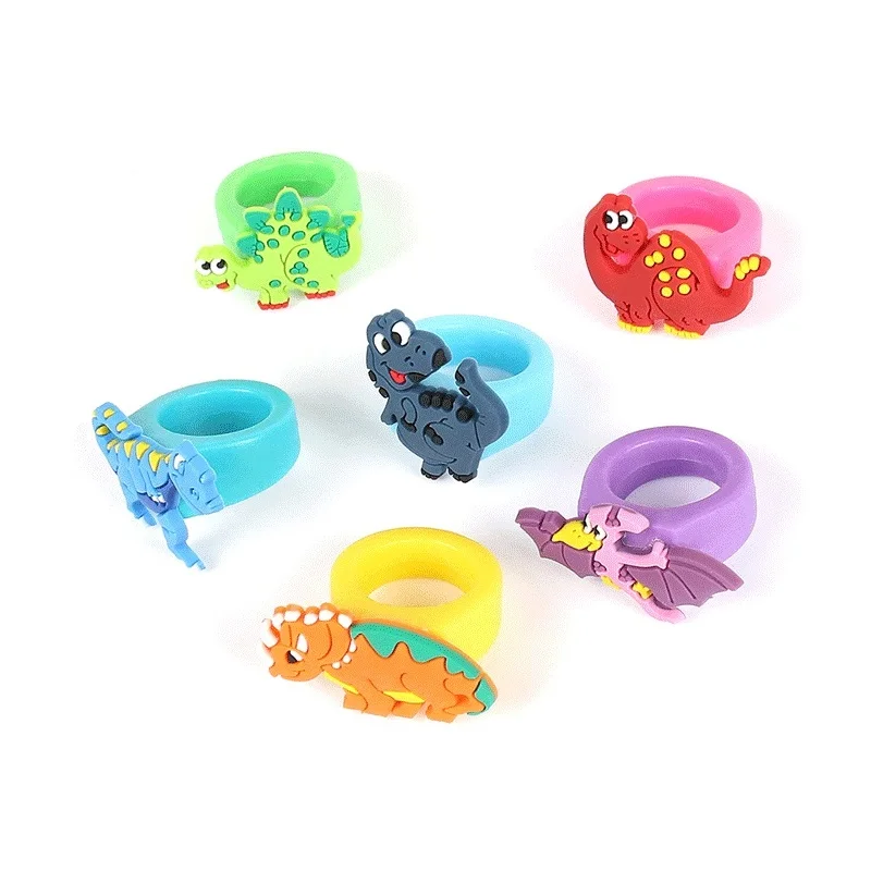 

6pcs/set Creative Cartoon Dinosaur Rubber Ring Party Favor Party Decorations Kids Tropical Jungle Party Supplies WB2400