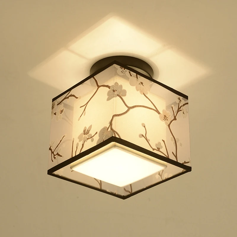 

Led Ceiling Living Room Lights Lamp Vintage Retro Suspension Luminaire Fabric Shade Surface Mount Chinese Ceiling Light Fixtures